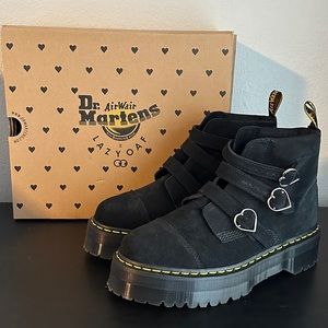 Dr Martens x Lazy Oaf Black Suede Heart Buckle Boot Lo RARE Women’s 11